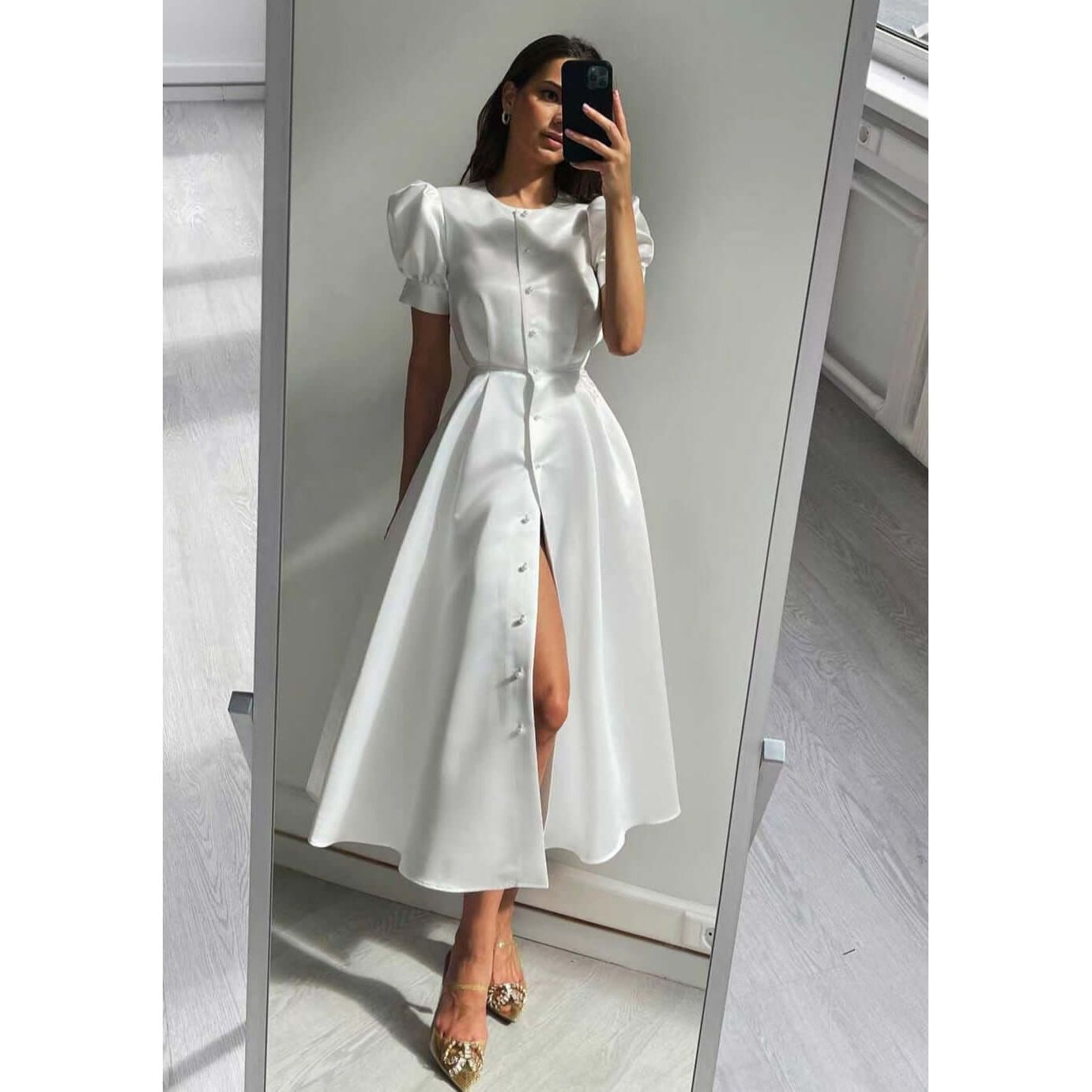 Short-Sleeved A-Line Dress