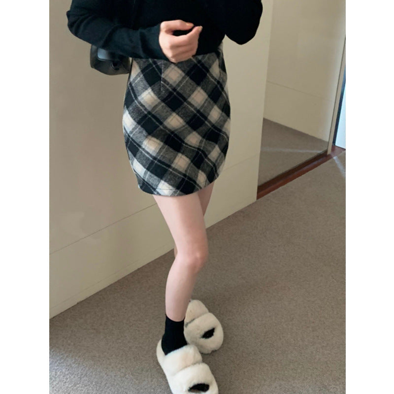 Plus Size Wool Plaid High Waist Christmas Skirt