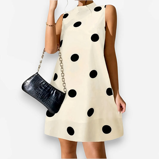 Polka dot round neck sleeveless dress