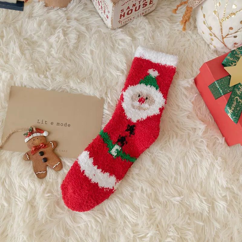 Fleece Cartoon Cute Red Long Gift Christmas Socks