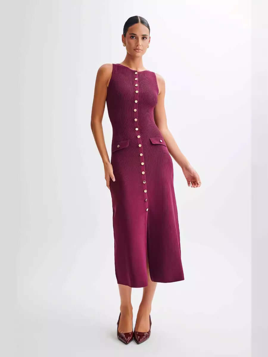 Elegant sleeveless button long dress