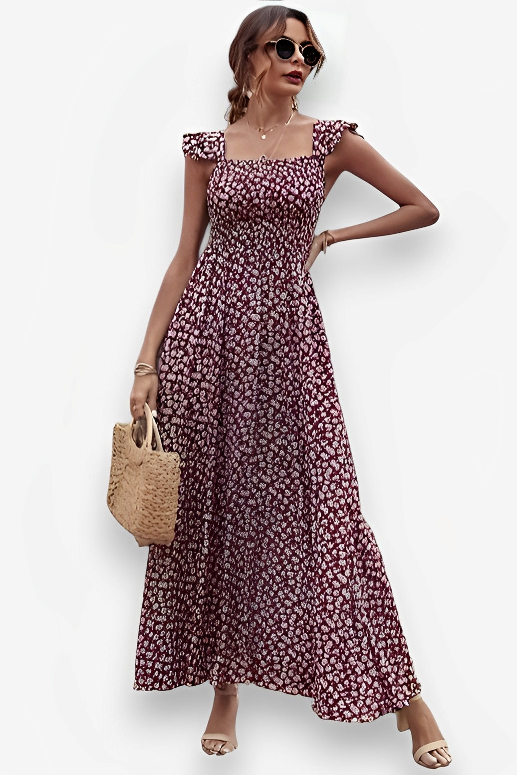 Olive Floral Square Collar Dress