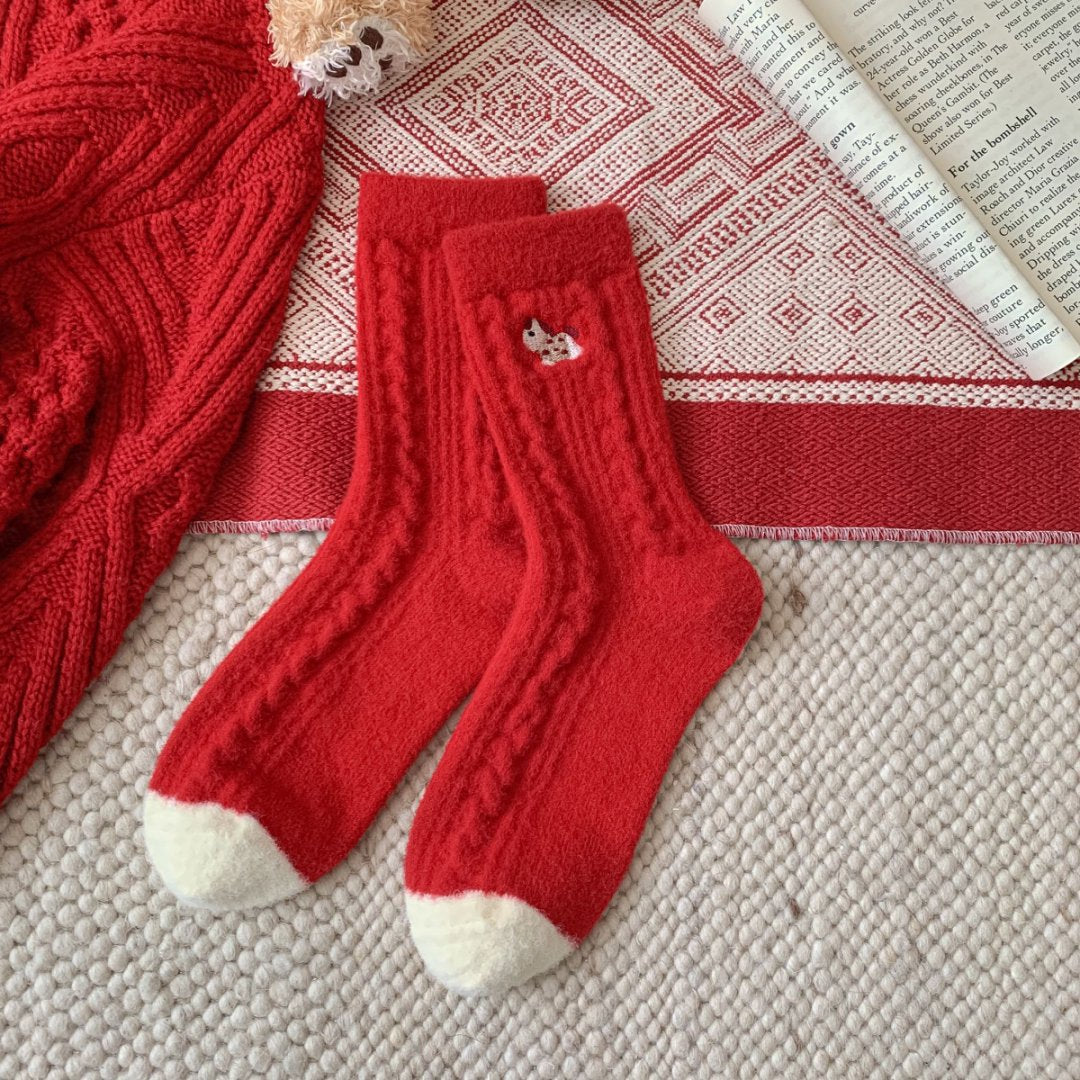 Wool Thick Warm Red Cute Christmas Socks