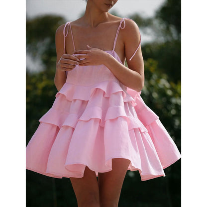 Ruffled Cake Backless Suspender Mini Dress