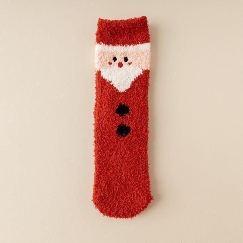 Plush Coral Fleece Cartoon Mid Calf Home Sleep Christmas Socks