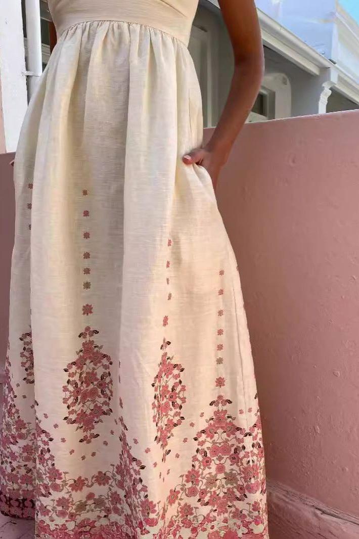 Printed Cotton Linen Long Dress