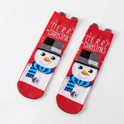 Cotton Cute Cartoon 3D Ear Red Mid Calf Christmas Socks