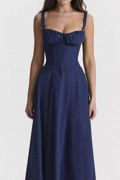 French Floral Printed Backless Long Dress