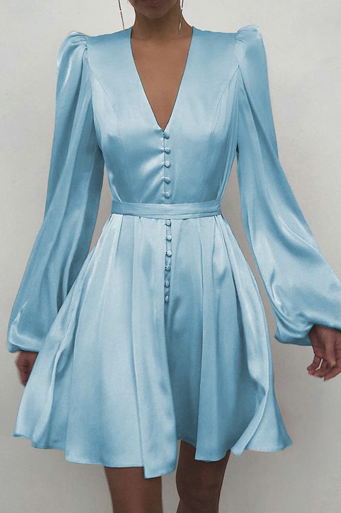 Satin V-neck Slim Dress