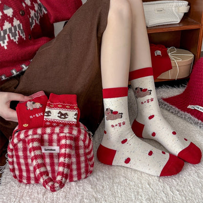 Red Retro Christmas Slouchy Crew Christmas Socks