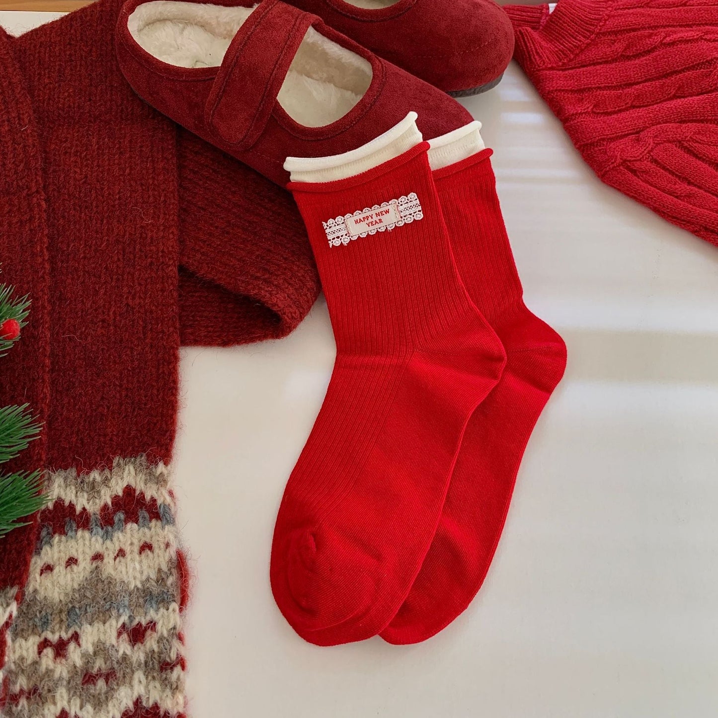 Bow Slouchy Mid-Calf Cute   Christmas Socks