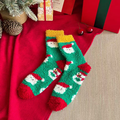 Cute Cartoon Fuzzy Coral Fleece Cozy Sleep Christmas Socks