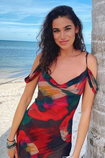 Printed Sleeveless One Shoulder long Dress