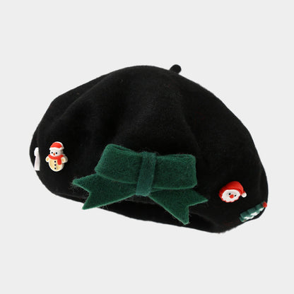 Wool Bow Beret Christmas Hat