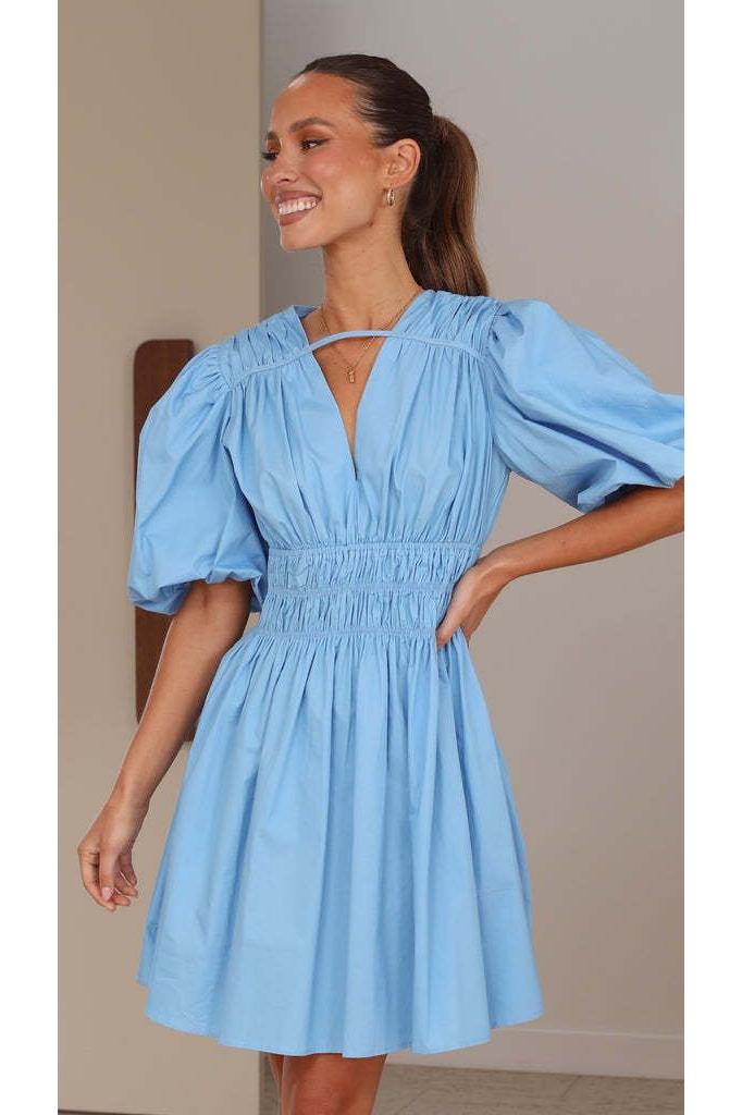 Deep V-neck High Waist Dopamine Dress