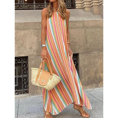 Striped Suspender Bohemian Long Dress