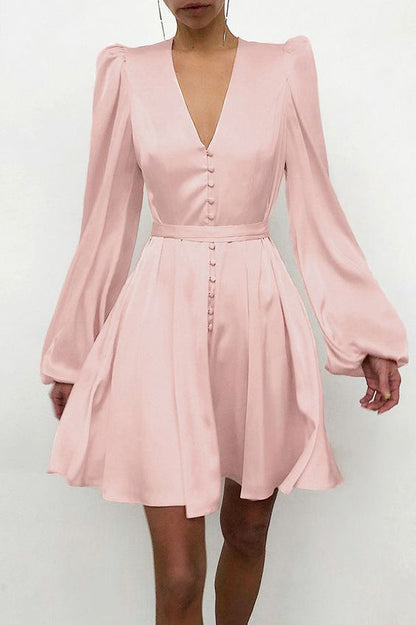 Satin V-neck Slim Dress