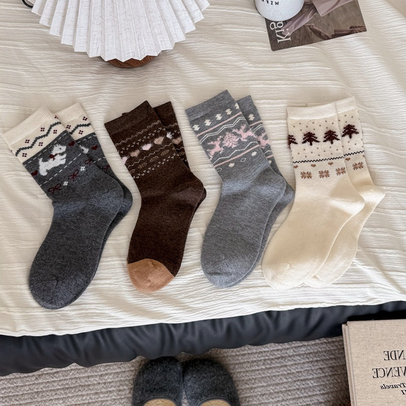 Intarsia Retro Thick Warm Mid Calf Christmas Socks