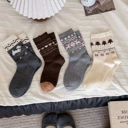 Intarsia Retro Thick Warm Mid Calf Christmas Socks