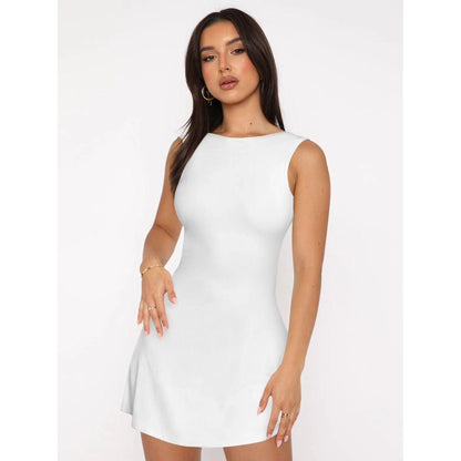 Round collar sleeveless mini dress