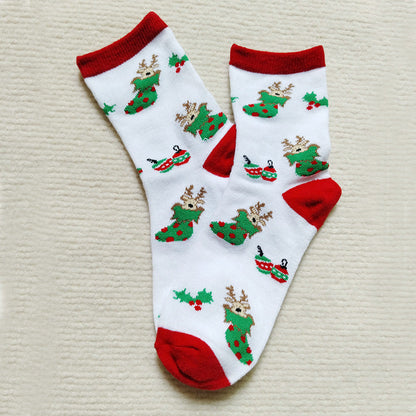 Elk Santa Cartoon Snowman Tree Decor Crew Christmas Socks