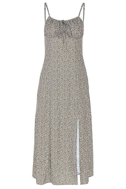 Pleated Backless Lace-up Slit Midi Dress