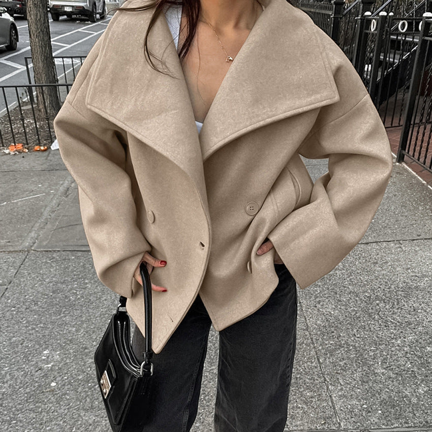2024 fall fashion trends Commuter French Style Khaki Woolen Coat Women's Winter High-Grade Thickened Double-Breasted Lapel Coat Women's Clothing