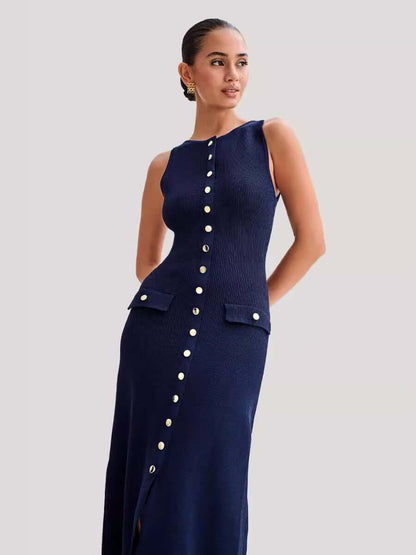 Elegant sleeveless button long dress