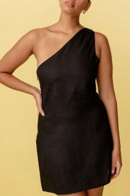 Oblique Shoulder Mini Dress