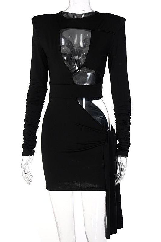 Hollow stitching shoulder pad dress