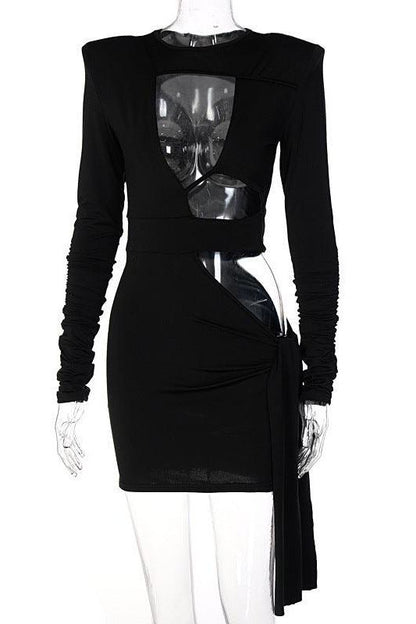 Hollow stitching shoulder pad dress