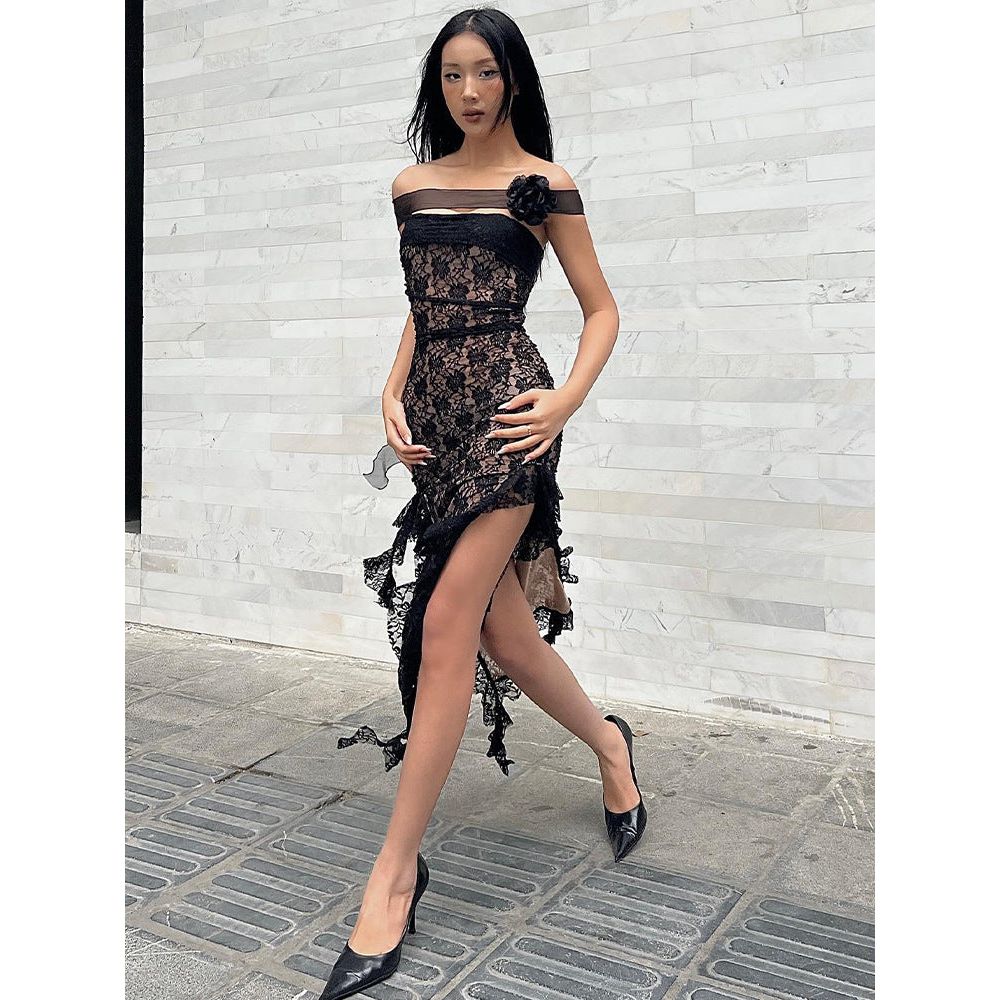 lace double layer tube dress