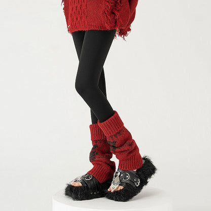 Wool Chunky Slouchy Sexy Red Christmas Leg Warmers