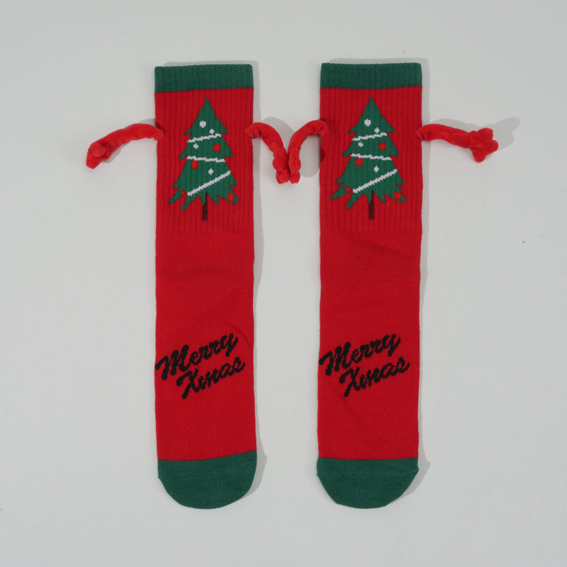 Holding Hands Mid Calf Cotton Warm Christmas Socks
