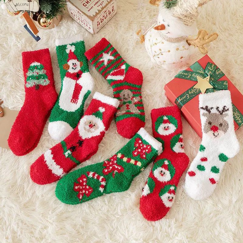 Fleece Cartoon Cute Red Long Gift Christmas Socks