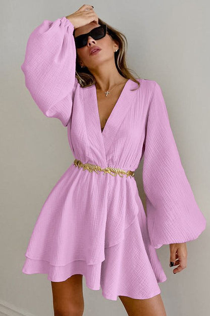 Pure Cotton Slim Lantern Sleeve Dress