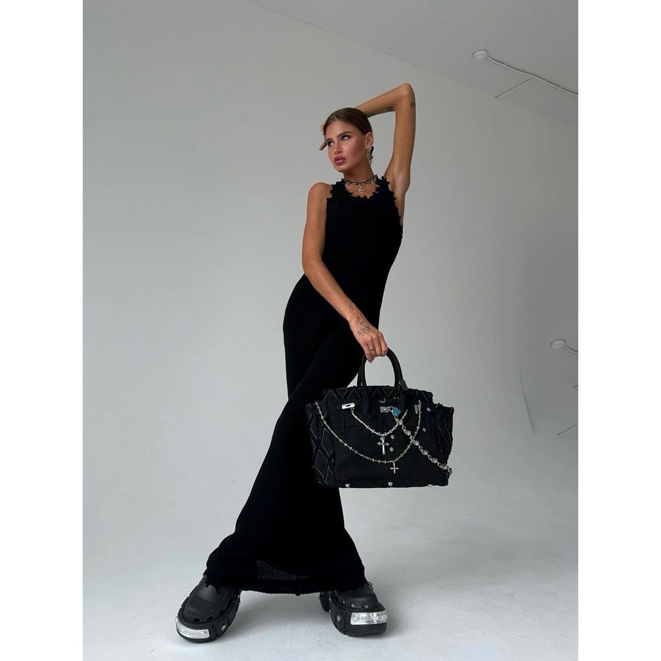 Suspender Sleeveless Ripped Long Dress