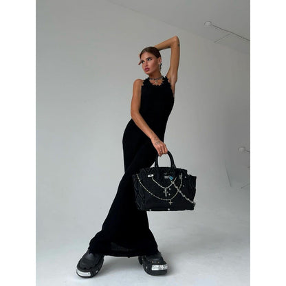 Suspender Sleeveless Ripped Long Dress