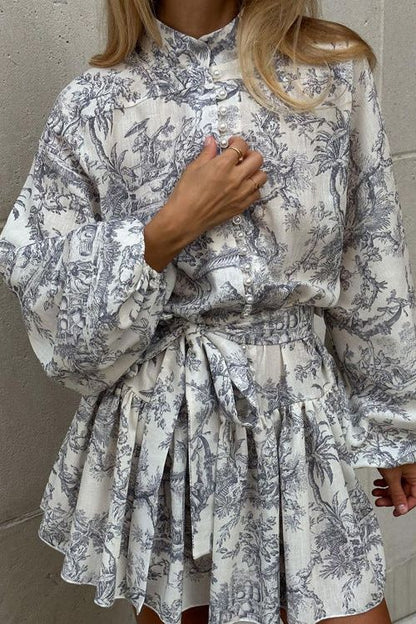 Puff Sleeve Stand Collar Lace Retro A-Line dress