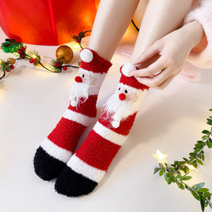Plush Coral Fleece Deer Cartoon Warm Floor Christmas Socks