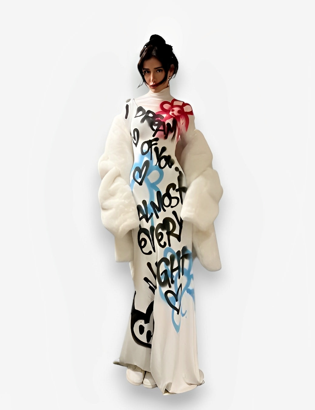 Graffiti Long Sleeve Cover Up Hip Tight Maxi Dress