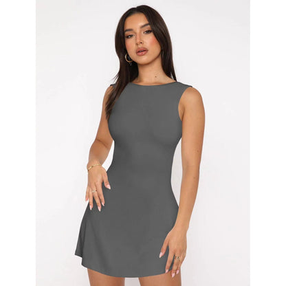 Round collar sleeveless mini dress