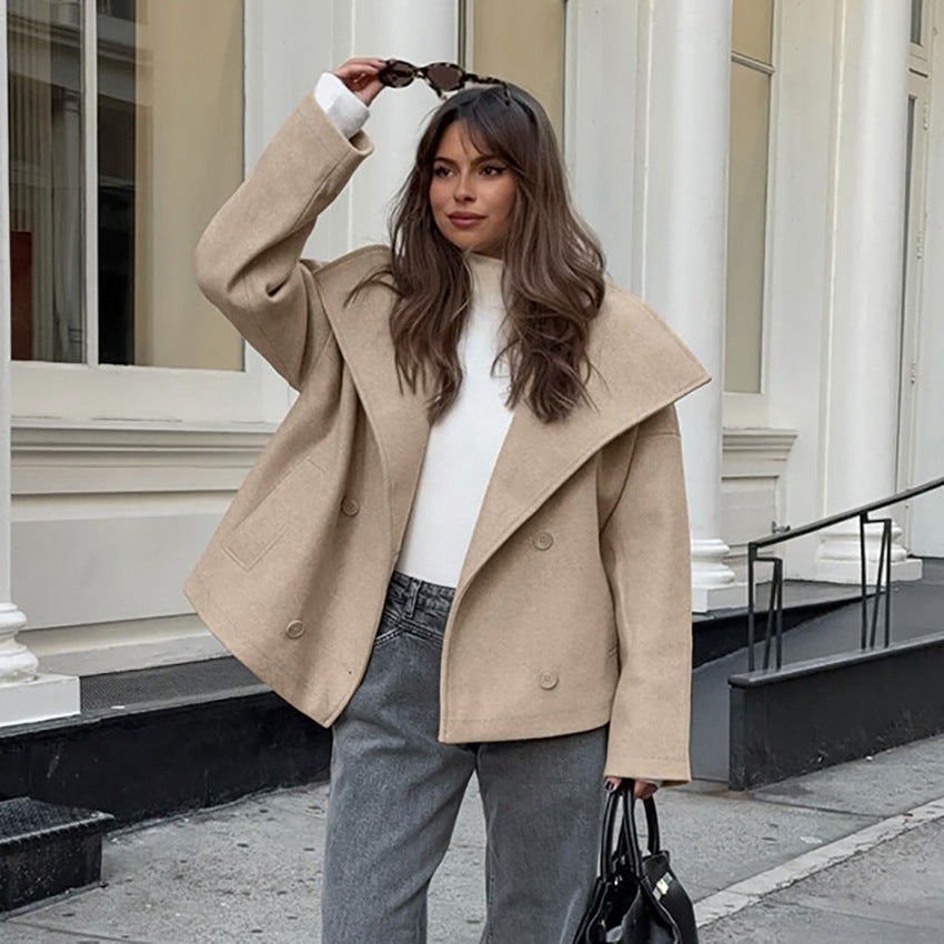 2024 fall fashion trends Commuter French Style Khaki Woolen Coat Women's Winter High-Grade Thickened Double-Breasted Lapel Coat Women's Clothing