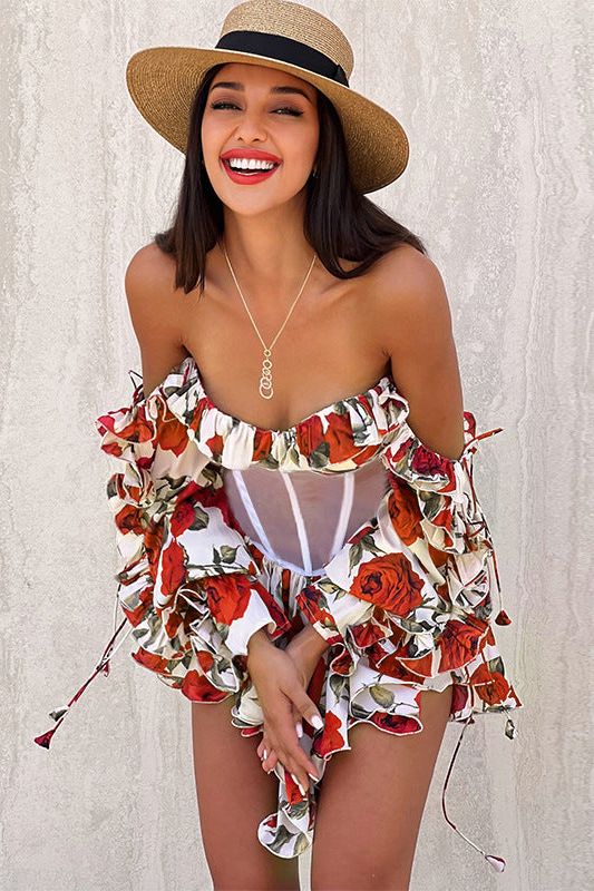 Knitted Perspective Tunic Lace Long-sleeved Dress