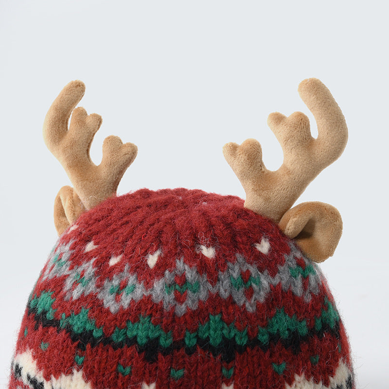 Reindeer Jacquard Earflap Slouchy Christmas Hat