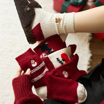 Cashmere Cartoon Embroidered Thick Warm Crew Christmas Socks
