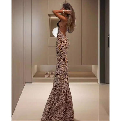 Stylish Lace Suspender Backless Slim Dress