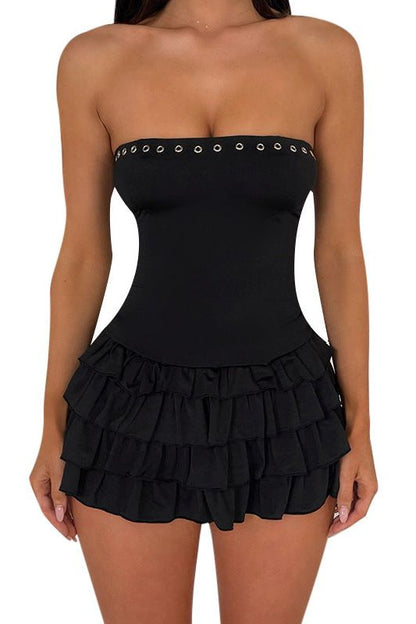 Tube Top Eyelet Ruffle Dress