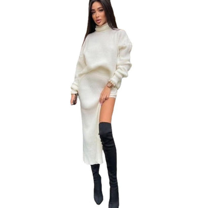 2024 fall fashion trends Hot Sale Autumn and Winter New Turtleneck Loose Pullover Top Split Sexy Long Skirt Two-Piece Set