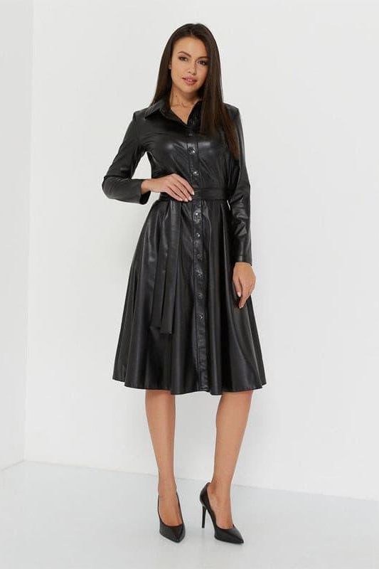 PU leather Long dress with belt